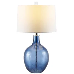 Kirkland's Home Round Blue Textured Glass Table Lamp- Table Lamps