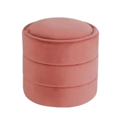 Kirkland's Home Round Blush Velvet Storage Ottoman- Benches & Ottomans