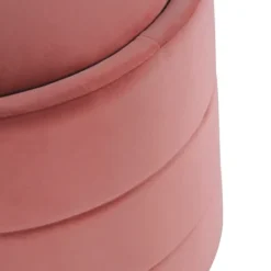 Kirkland's Home Round Blush Velvet Storage Ottoman- Benches & Ottomans