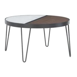 Kirkland's Home Round Brown Wood And White Marble Top Coffee Table- Coffee Tables