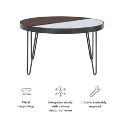 Kirkland's Home Round Brown Wood And White Marble Top Coffee Table- Coffee Tables