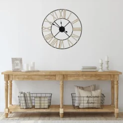 Kirkland's Home Round Carved Block Open Face Wall Clock- Clocks