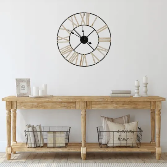 Kirkland's Home Round Carved Block Open Face Wall Clock- Clocks