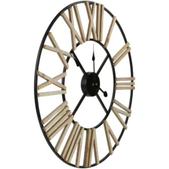 Kirkland's Home Round Carved Block Open Face Wall Clock- Clocks