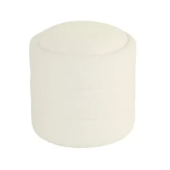 Kirkland's Home Round Cream Boucle Storage Ottoman- Benches & Ottomans