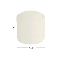 Kirkland's Home Round Cream Boucle Storage Ottoman- Benches & Ottomans