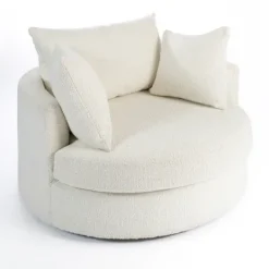Kirkland's Home Round Cream Boucle Swivel Accent Chair- Accent Chairs