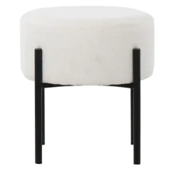 Kirkland's Home Round Cream Upholstered Metal Base Ottoman- Benches & Ottomans