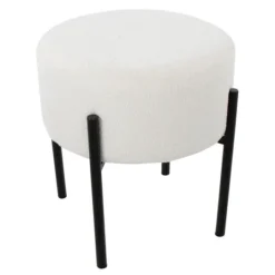 Kirkland's Home Round Cream Upholstered Metal Base Ottoman- Benches & Ottomans