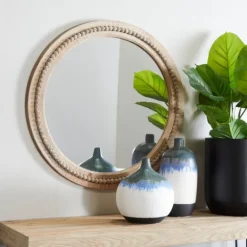 Kirkland's Home Round Distressed Beaded Wall Mirror, 28 In.- Decorative Mirrors