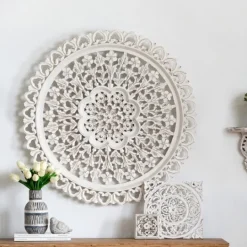 Kirkland's Home Round Distressed Wood Carved Wall Plaque- Wall Plaques