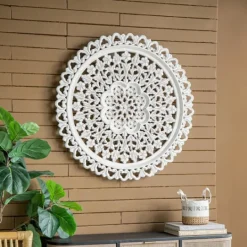 Kirkland's Home Round Distressed Wood Carved Wall Plaque- Wall Plaques