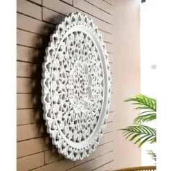 Kirkland's Home Round Distressed Wood Carved Wall Plaque- Wall Plaques