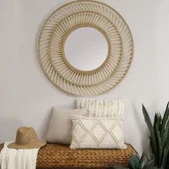 Kirkland's Home Round Double Frame Rattan Mirror- Decorative Mirrors