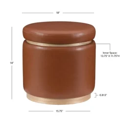 Kirkland's Home Round Faux Leather Storage Ottoman- Benches & Ottomans