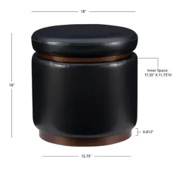 Kirkland's Home Round Faux Leather Storage Ottoman- Benches & Ottomans