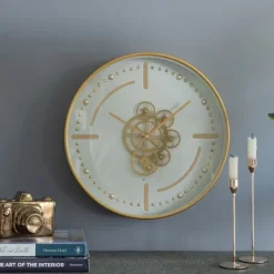 Kirkland's Home Round Gold Gears Wall Clock- Clocks
