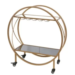 Kirkland's Home Round Gold Mirrored Shelves Bar Cart- Kitchen Islands & Bar Carts