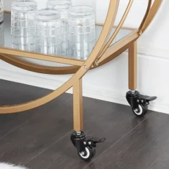 Kirkland's Home Round Gold Mirrored Shelves Bar Cart- Kitchen Islands & Bar Carts