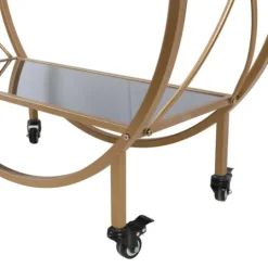 Kirkland's Home Round Gold Mirrored Shelves Bar Cart- Kitchen Islands & Bar Carts