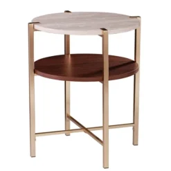Kirkland's Home Round Gold 2-Tier Accent Table- Accent & End Tables