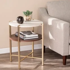Kirkland's Home Round Gold 2-Tier Accent Table- Accent & End Tables