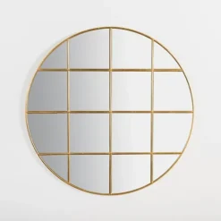 Kirkland's Home Round Gold Windowpane Wall Mirror- Decorative Mirrors