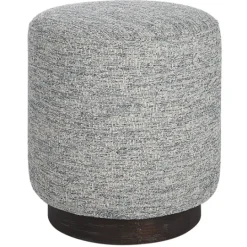 Kirkland's Home Round Gray & Blue Upholstered Ottoman- Benches & Ottomans
