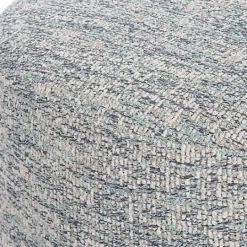 Kirkland's Home Round Gray & Blue Upholstered Ottoman- Benches & Ottomans