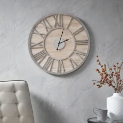 Kirkland's Home Round Gray And Natural Wooden Wall Clock- Clocks