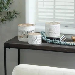 Kirkland's Home Round Intricate Laser Cut Boxes, Set Of 3- Baskets & Boxes