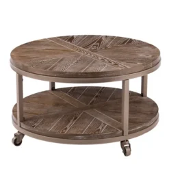 Kirkland's Home Round Kona Rolling Coffee Table- Coffee Tables