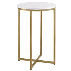Kirkland's Home Round Marble And Gold Accent Table- Accent & End Tables