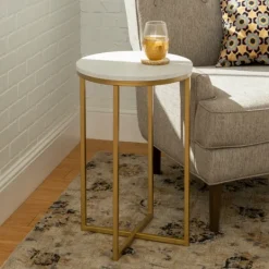 Kirkland's Home Round Marble And Gold Accent Table- Accent & End Tables