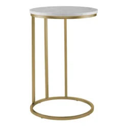 Kirkland's Home Round Marble And Gold C-Table- Accent & End Tables