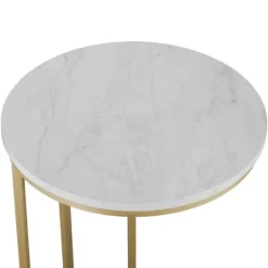 Kirkland's Home Round Marble And Gold C-Table- Accent & End Tables