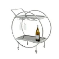 Kirkland's Home Round Metal And Glass 2-Ter Bar Cart- Kitchen Islands & Bar Carts