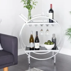 Kirkland's Home Round Metal And Glass 2-Ter Bar Cart- Kitchen Islands & Bar Carts
