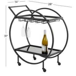 Kirkland's Home Round Metal And Glass 2-Ter Bar Cart- Kitchen Islands & Bar Carts