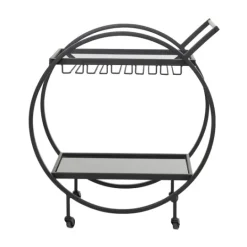 Kirkland's Home Round Metal And Glass 2-Ter Bar Cart- Kitchen Islands & Bar Carts