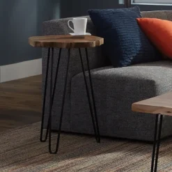 Kirkland's Home Round Natural Live Edge Hairpin Legs Accent Table- Accent & End Tables