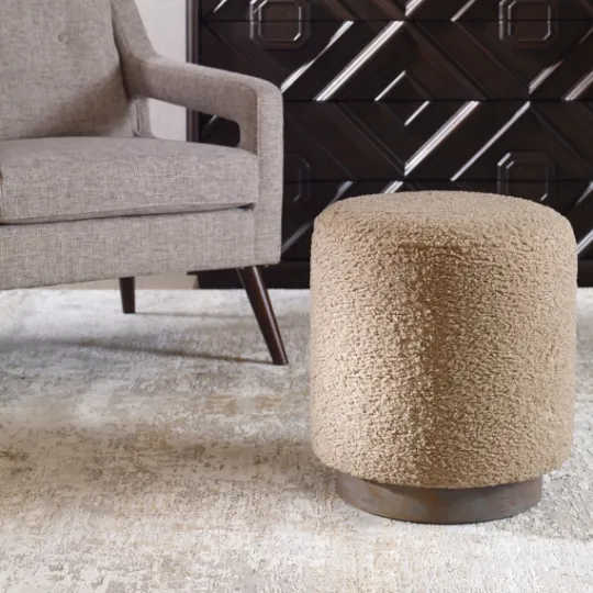 Kirkland's Home Round Oatmeal Boucle Ottoman- Benches & Ottomans
