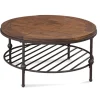 Kirkland's Home Round Pine Wood Top And Metal Base Coffee Table- Coffee Tables