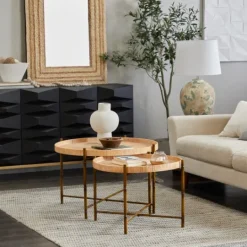 Kirkland's Home Round Rattan 2-Pc. Nesting Coffee Table Set- Coffee Tables