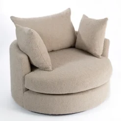 Kirkland's Home Round Sand Boucle Swivel Accent Chair- Accent Chairs