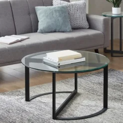 Kirkland's Home Round Tempered Glass Hourglass Base Coffee Table- Coffee Tables