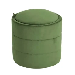 Kirkland's Home Round Velvet Storage Ottoman- Benches & Ottomans