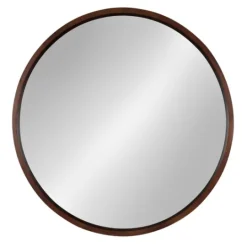 Kirkland's Home Round Walnut Wood Hutton Mirror- Decorative Mirrors