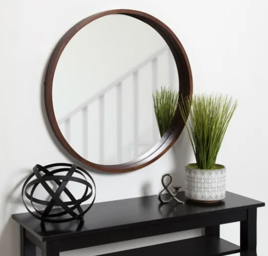 Kirkland's Home Round Walnut Wood Hutton Mirror- Decorative Mirrors