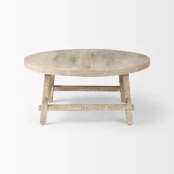 Kirkland's Home Round Whitewash Wood Modern Farmhouse Coffee Table- Coffee Tables